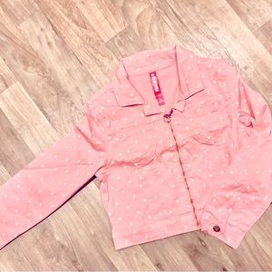 Girls pink denim like jacket with hearts